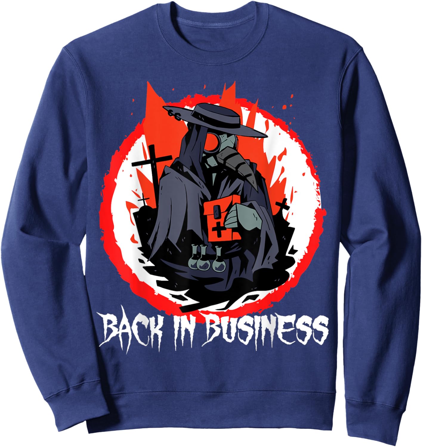 Back in Business Medieval Plague Doctor Occult Tarot Sweatshirt - Sweatshirt | Navy