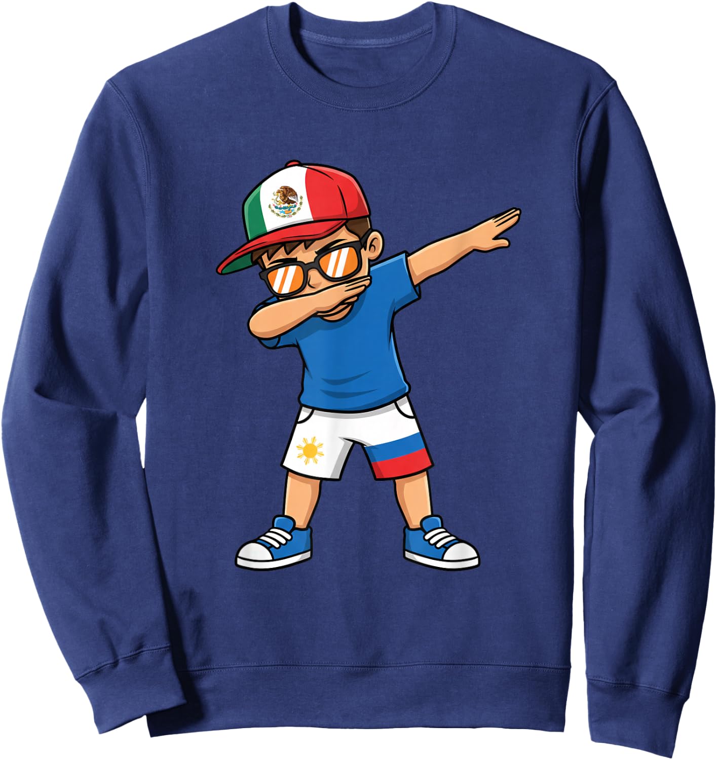 Mexican Filipino Kid Dabbing Boy with Hat Sweatshirt - Sweatshirt | Navy