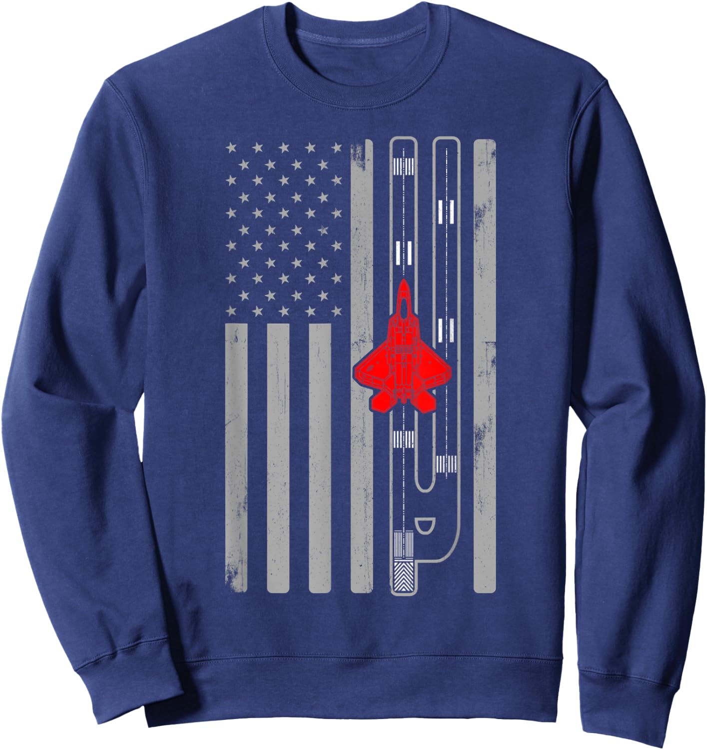 F22 Raptor Fighter Jet Airplane American Flag Runway F22 Men Sweatshirt - Sweatshirt | Navy