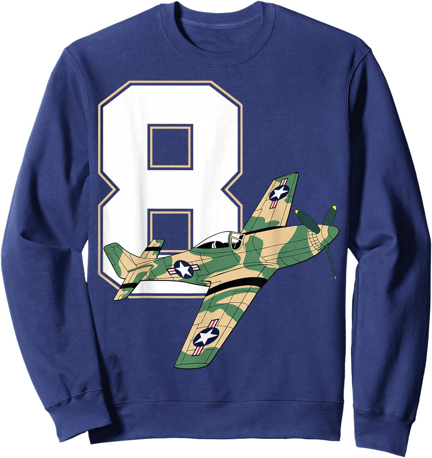 8th Birthday Military Plane Aircraft Fighter 8 Year Old Boys Sweatshirt - Sweatshirt | Navy