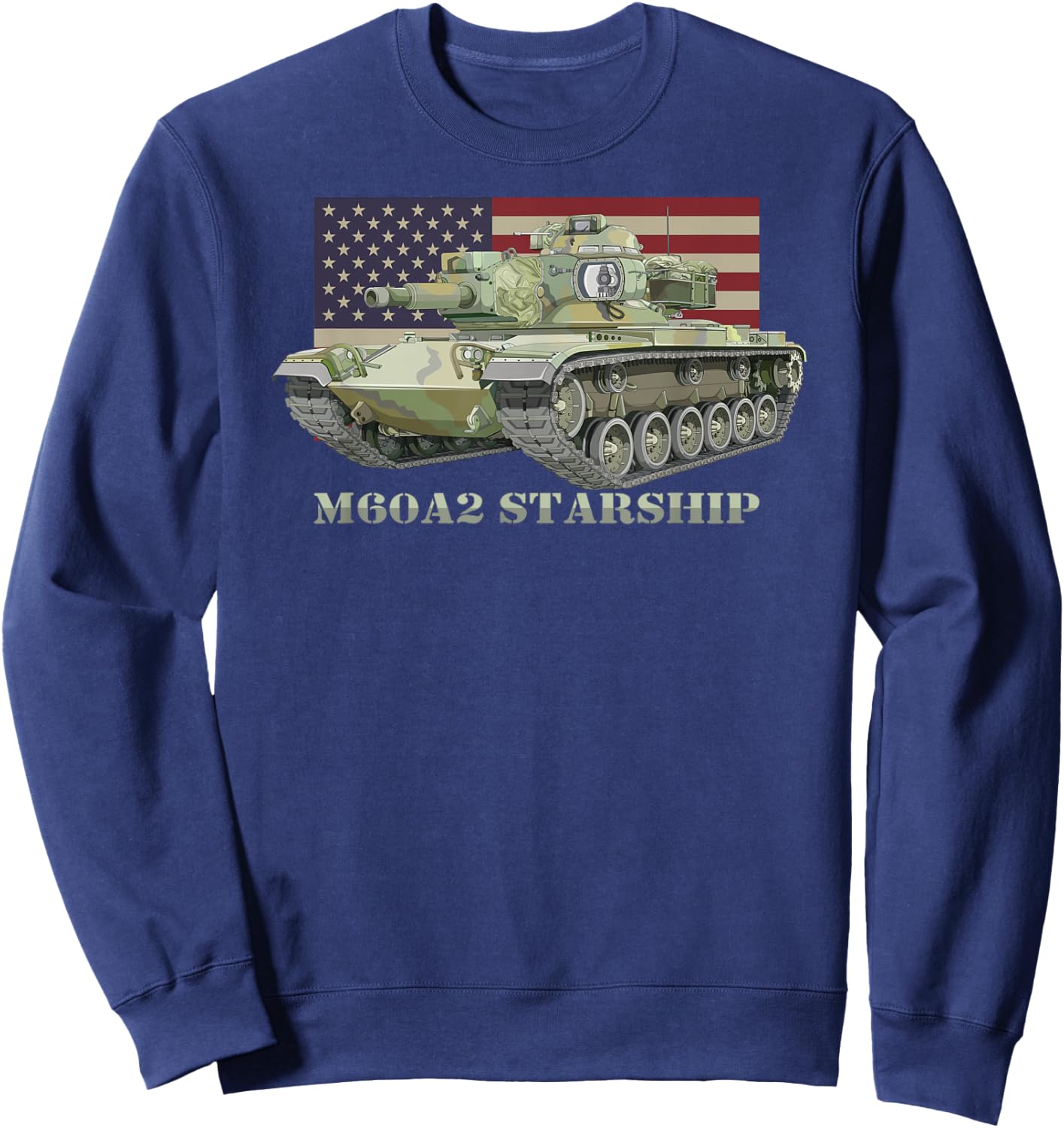 M60A2 Starship Main Battle Tank Diagram American Flag Sweatshirt - Sweatshirt | Navy
