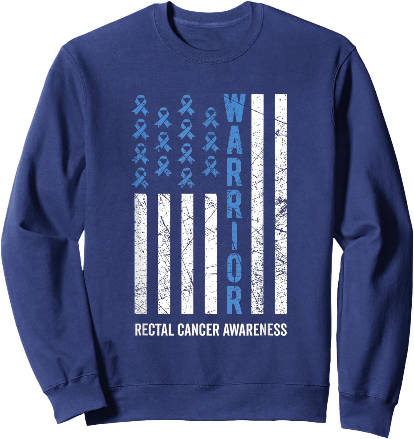 Warrior Dark Blue Ribbon Rectal Cancer Awareness Sweatshirt - Sweatshirt | Navy