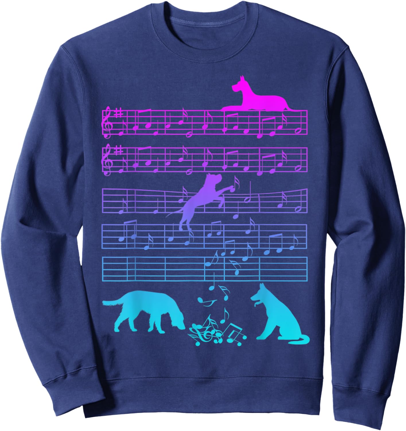 Cute Dog Playing Music Note Clef Musician Arts Women Sweatshirt - Sweatshirt | Navy