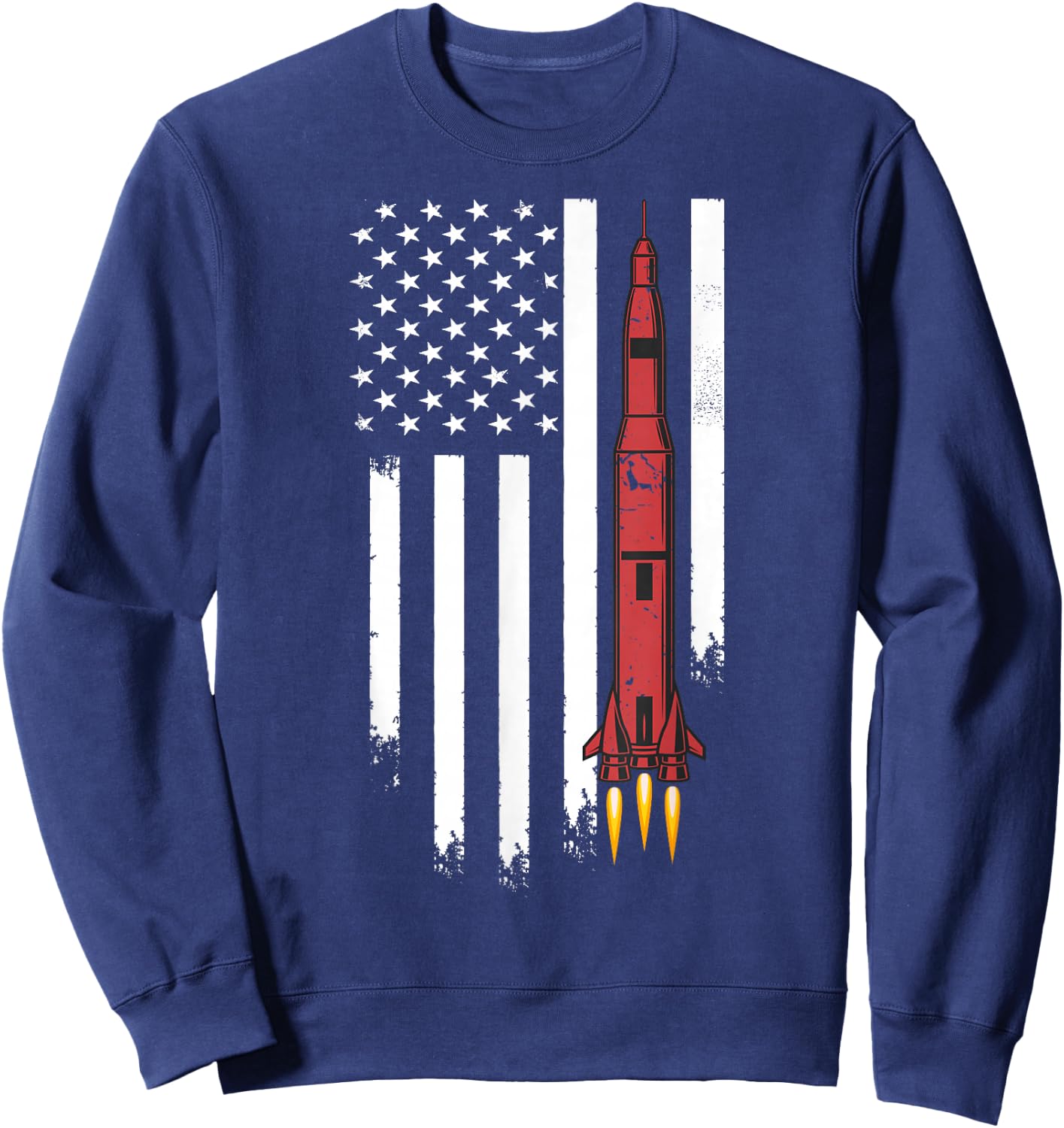 Rocket Spaceship American USA Flag | Aerospace Engineering Sweatshirt - Sweatshirt | Navy