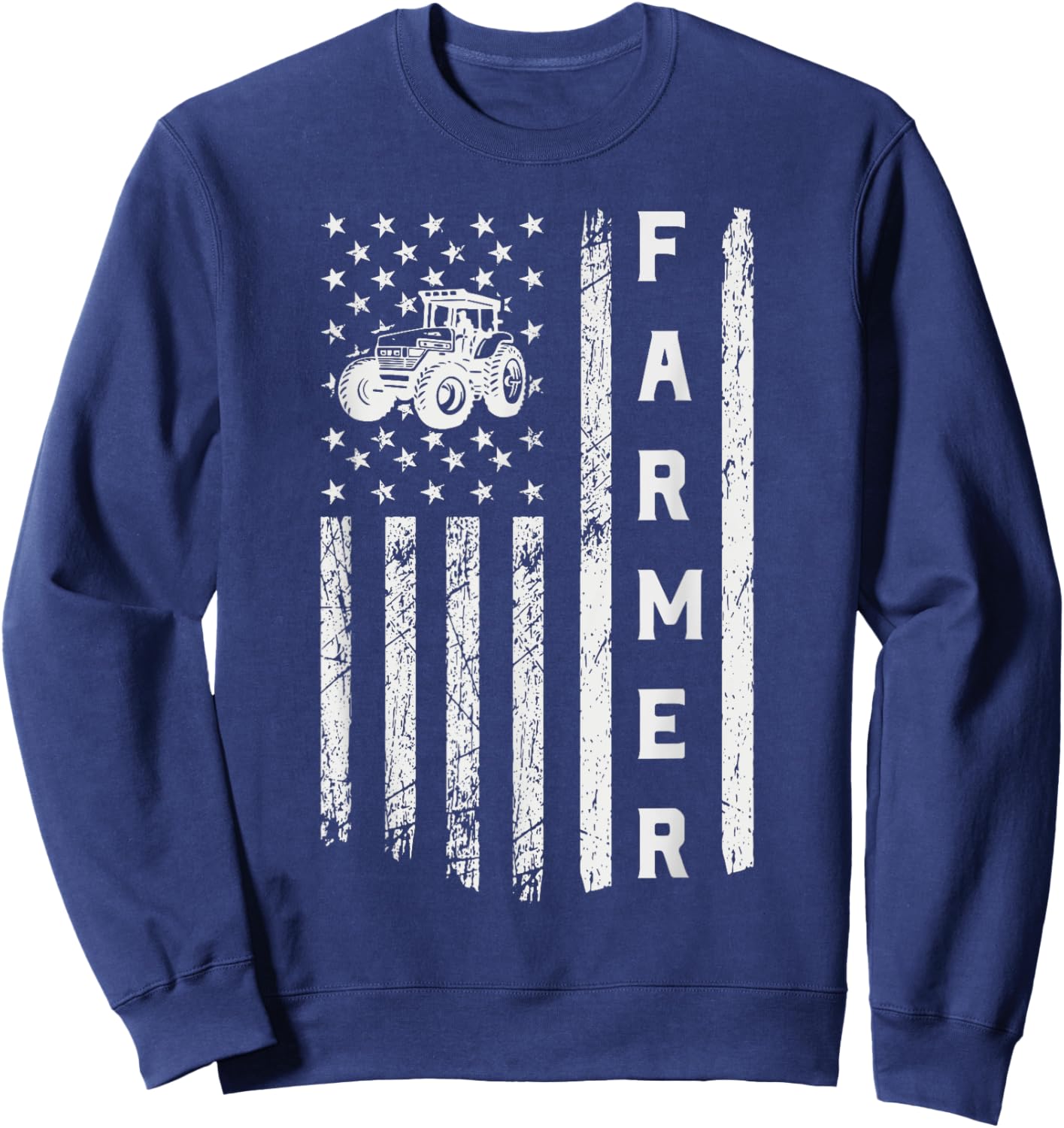 Flag With Tractor Patriotic Farmer Kids Men Sweatshirt - Sweatshirt | Navy