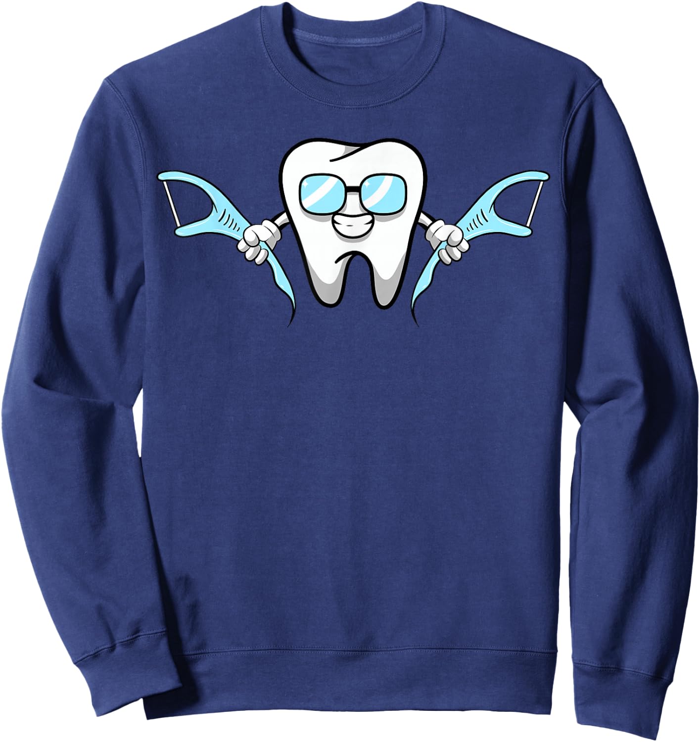 Lazy Costume for Dentist Smiling Cartoon Dental Floss Sweatshirt - Sweatshirt | Navy