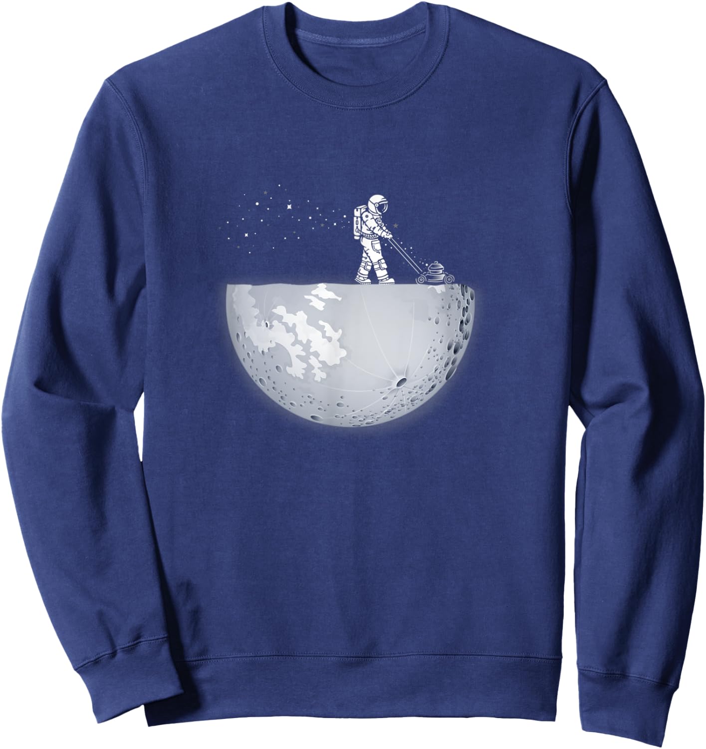 Spaceman mowing the moon with stars gardener, cool space Sweatshirt - Sweatshirt | Navy