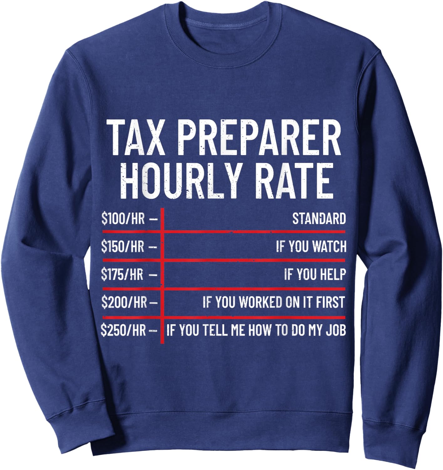 Tax Preparer Hourly Rate Accounting Funny Tax Day Sweatshirt - Sweatshirt | Navy