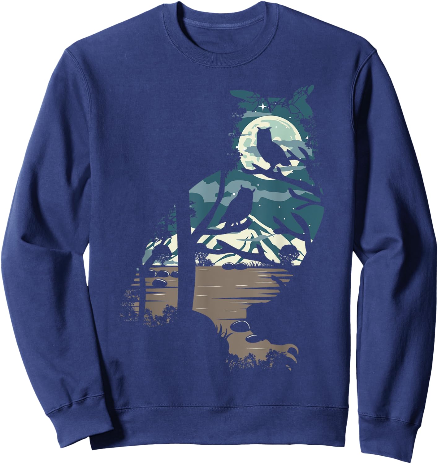Nature Moon Mountain Tree at Night - Owl Sweatshirt - Sweatshirt | Navy