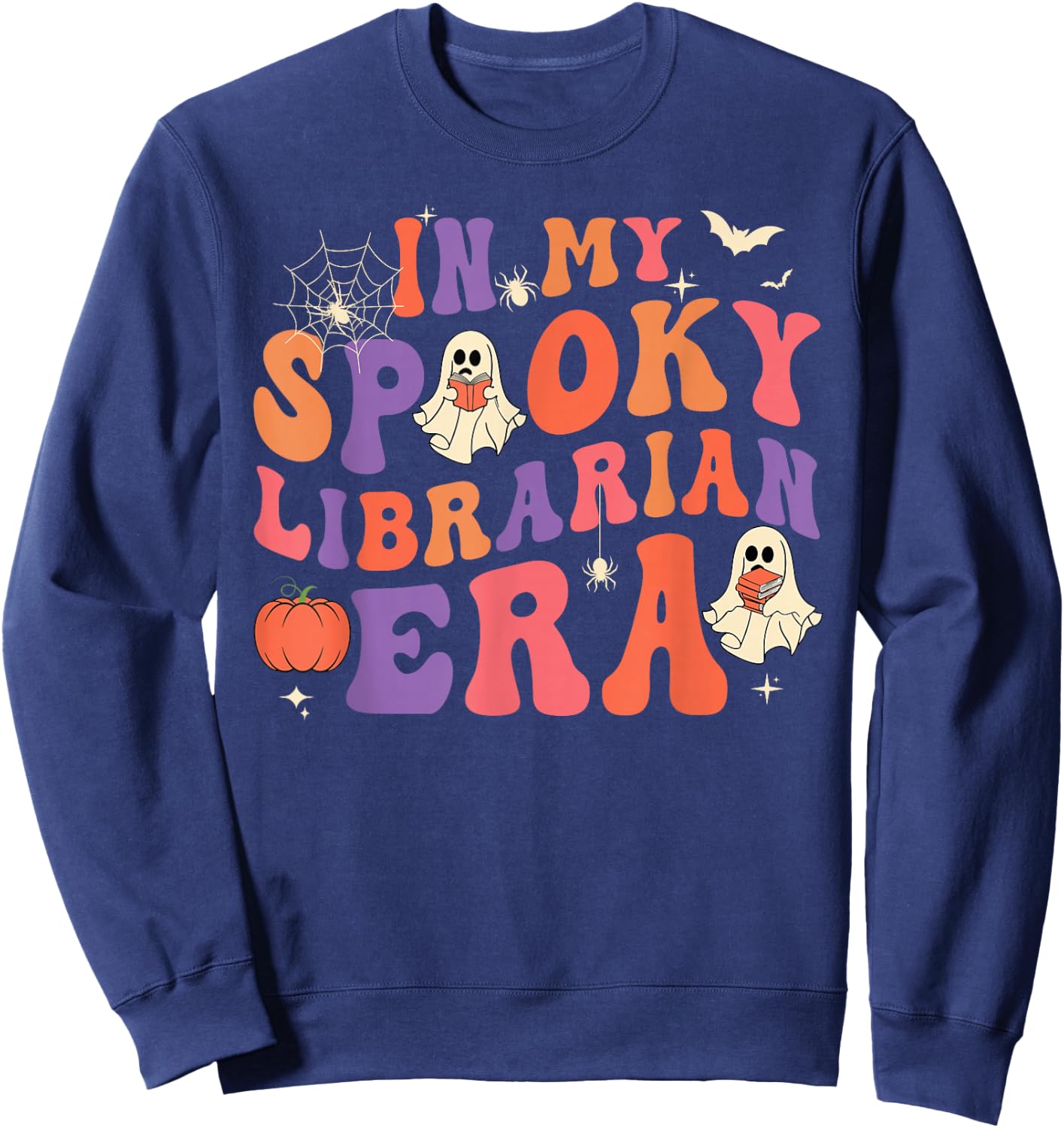 In My Spooky Librarian Era Retro Ghost Halloween Teachers Sweatshirt - Sweatshirt | Navy