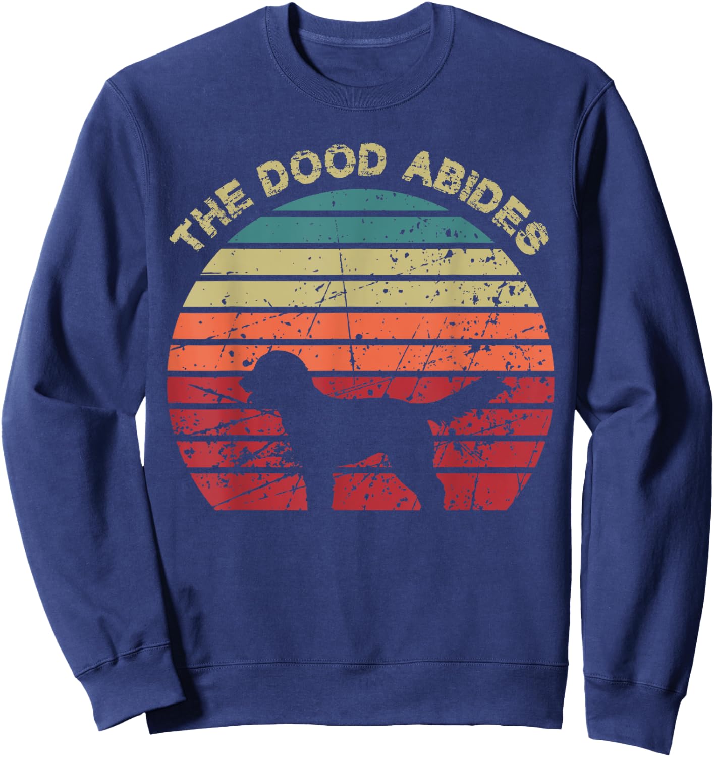 Rooks Artworks Paws - The Dood Abides - Labradoodle Goldendoodle Vintage Retro Adult - Black - Short Sleeve - Classic Fit - Retro Vintage Design - Casual, Everyday, Birthdays Sweatshirt - Sweatshirt | Navy