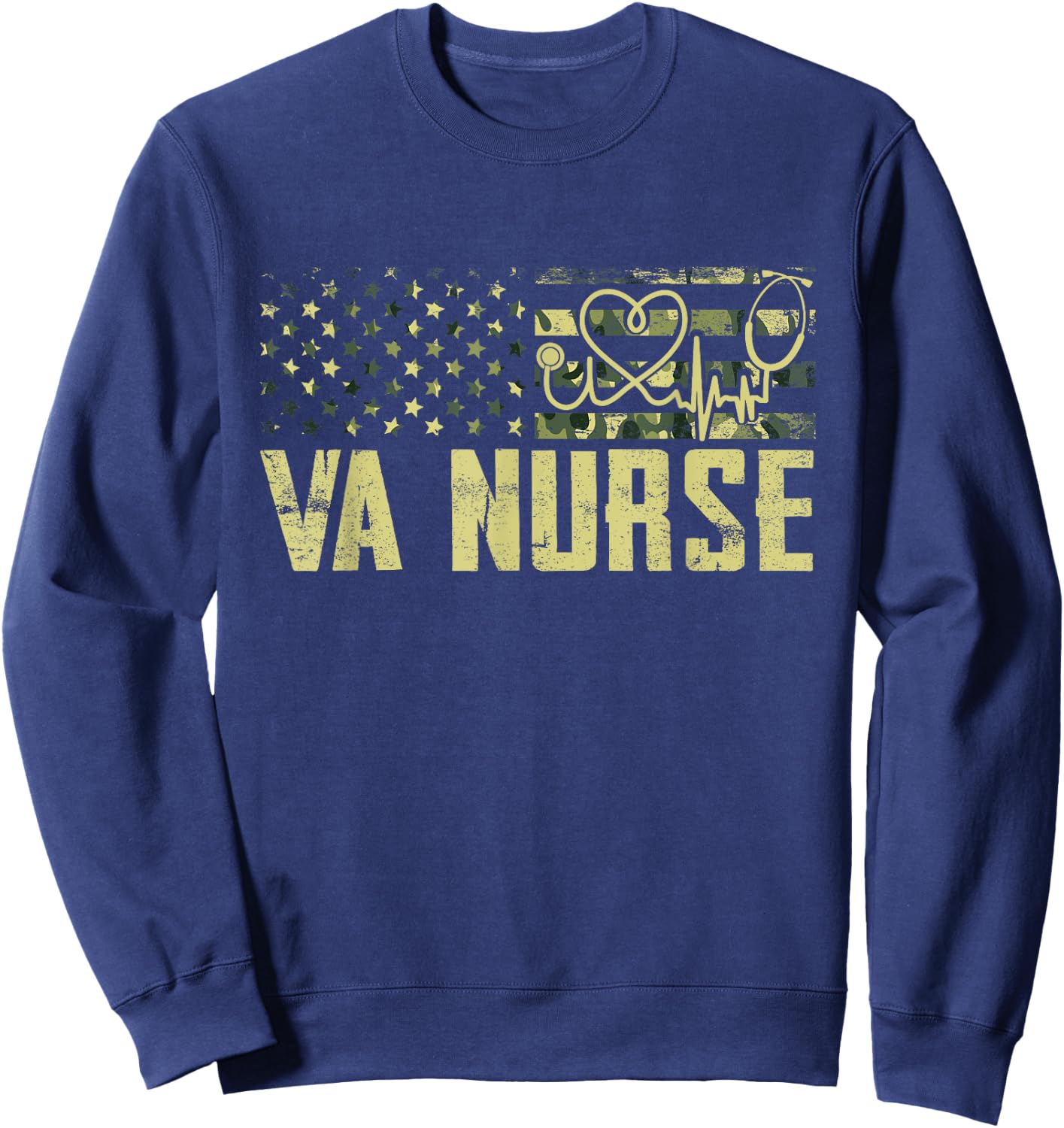 VA Nurse Camouflage USA Flag Patriotic Nurse Week Women Men Sweatshirt - Sweatshirt | Navy