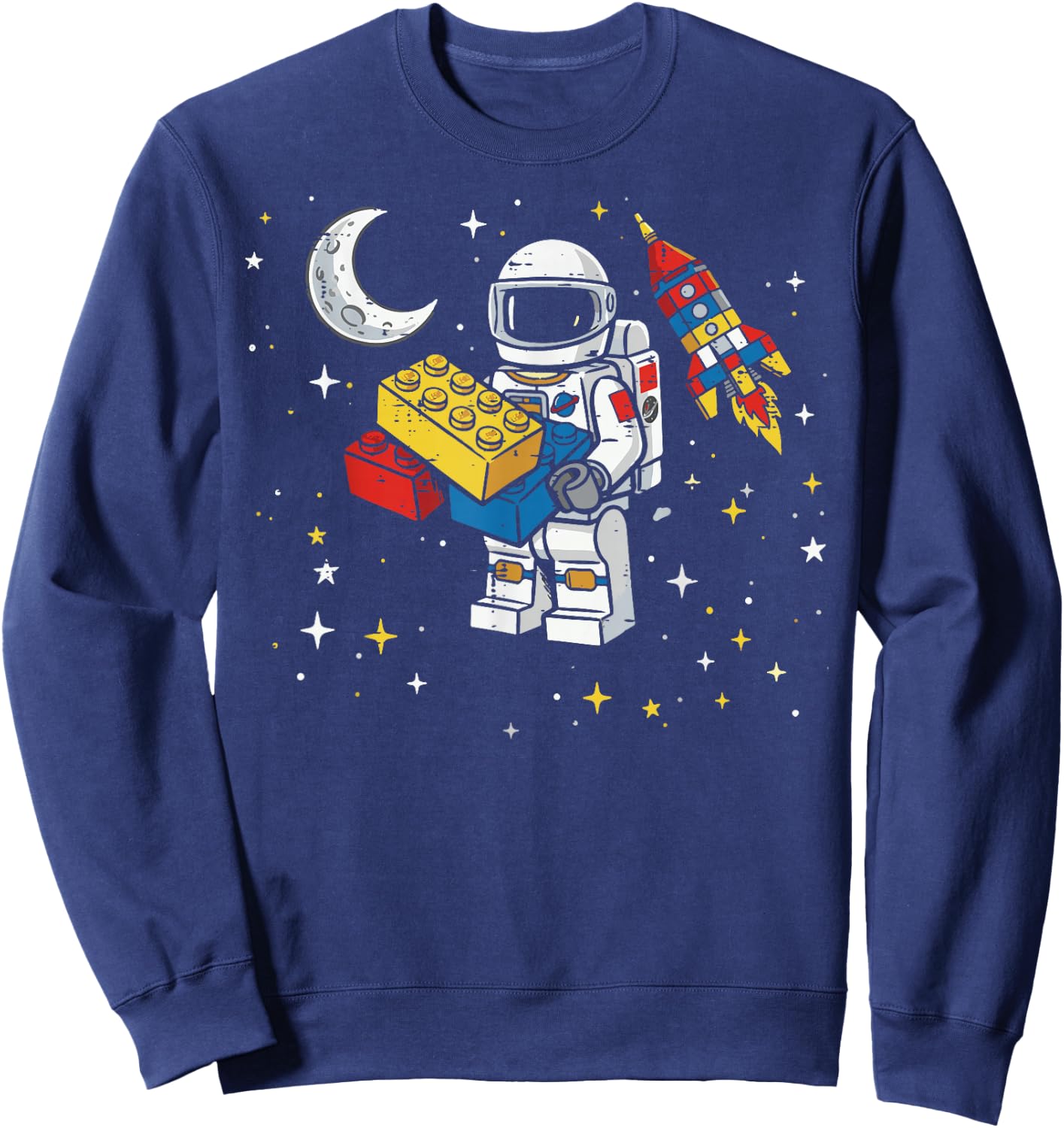 Astronaut Building Blocks Space Shuttle Bricks Boys Kids Sweatshirt - Sweatshirt | Navy