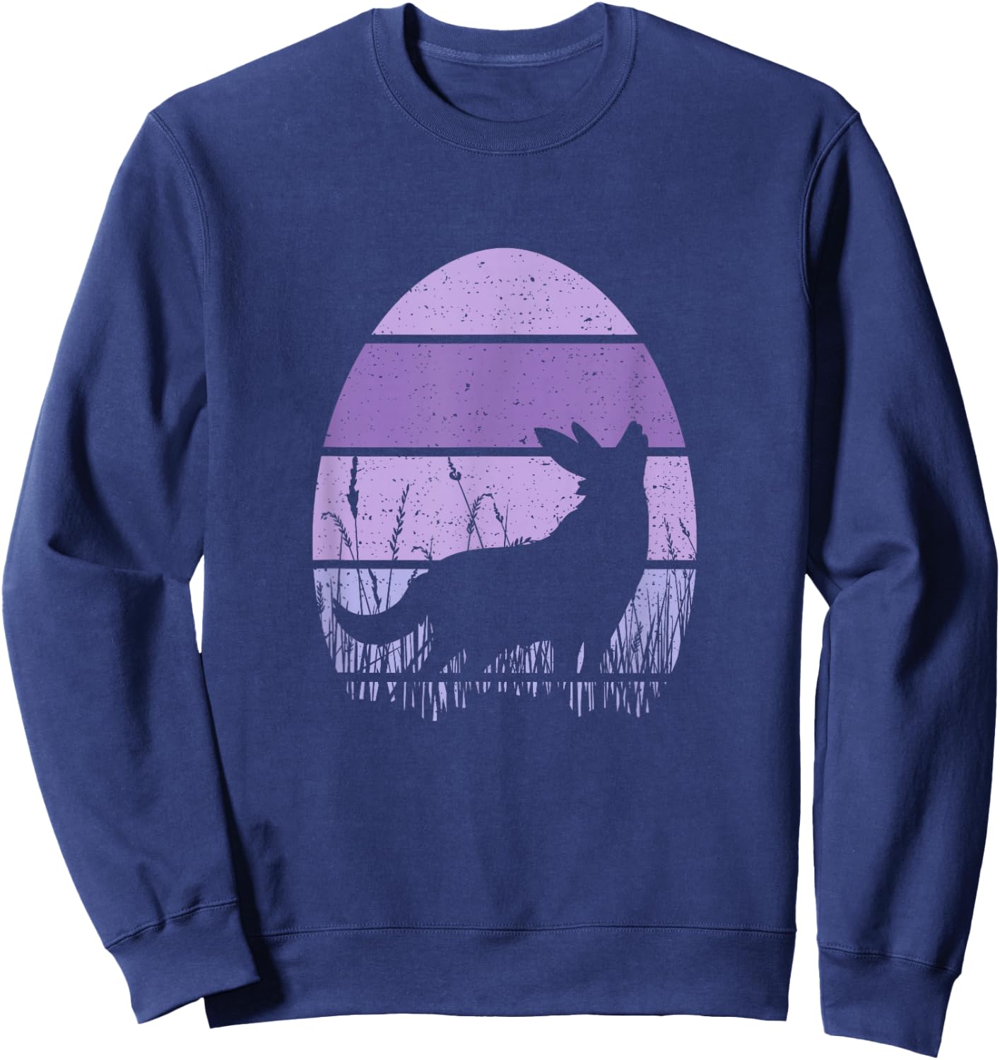 Easter Bunny Wolf Egg Purple Vintage Retro Love Wolves Sweatshirt - Sweatshirt | Navy
