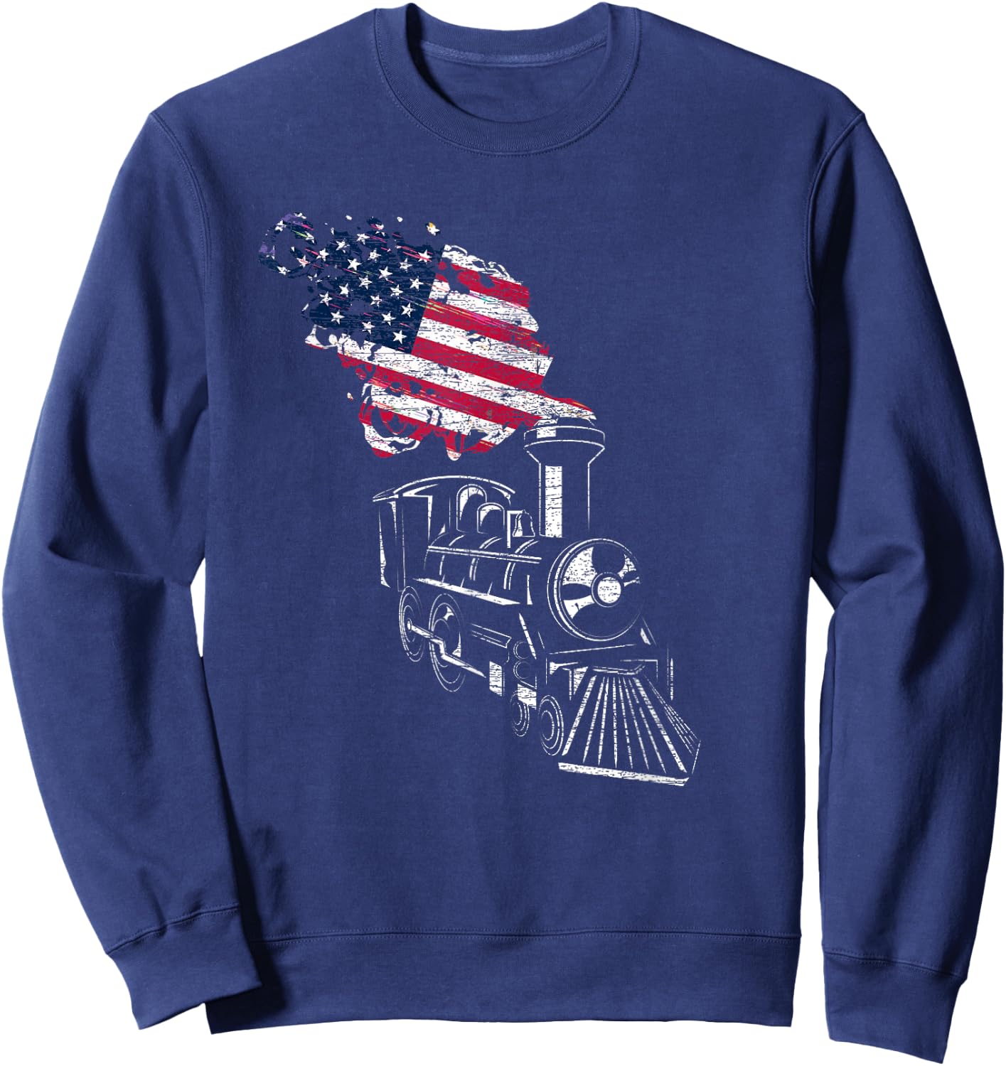 Locomotive US Flag Railroad Model Train Patriotic Train Women Girls Kids Men Sweatshirt - Sweatshirt | Navy