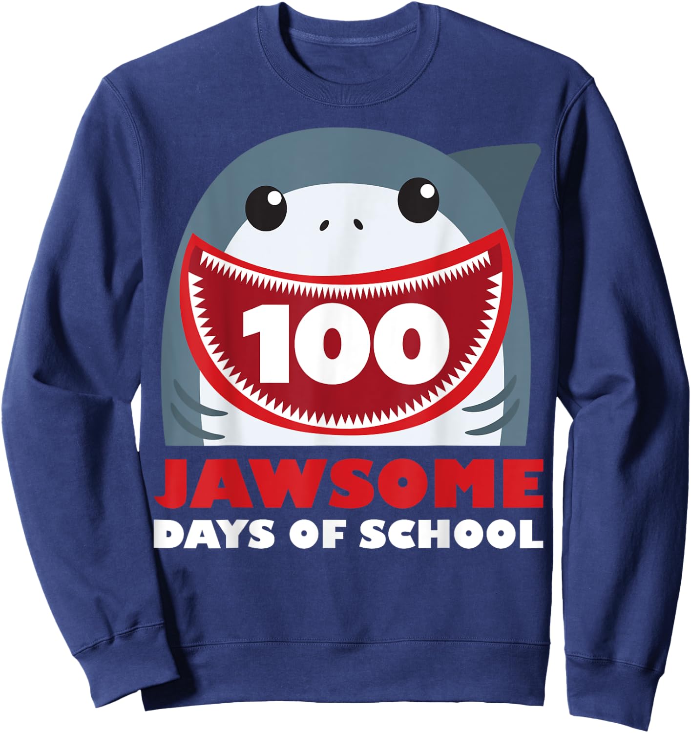 Jawsome Shark 100 Days Of School Shirt Teacher Boy Girl Gift Sweatshirt - Sweatshirt | Navy