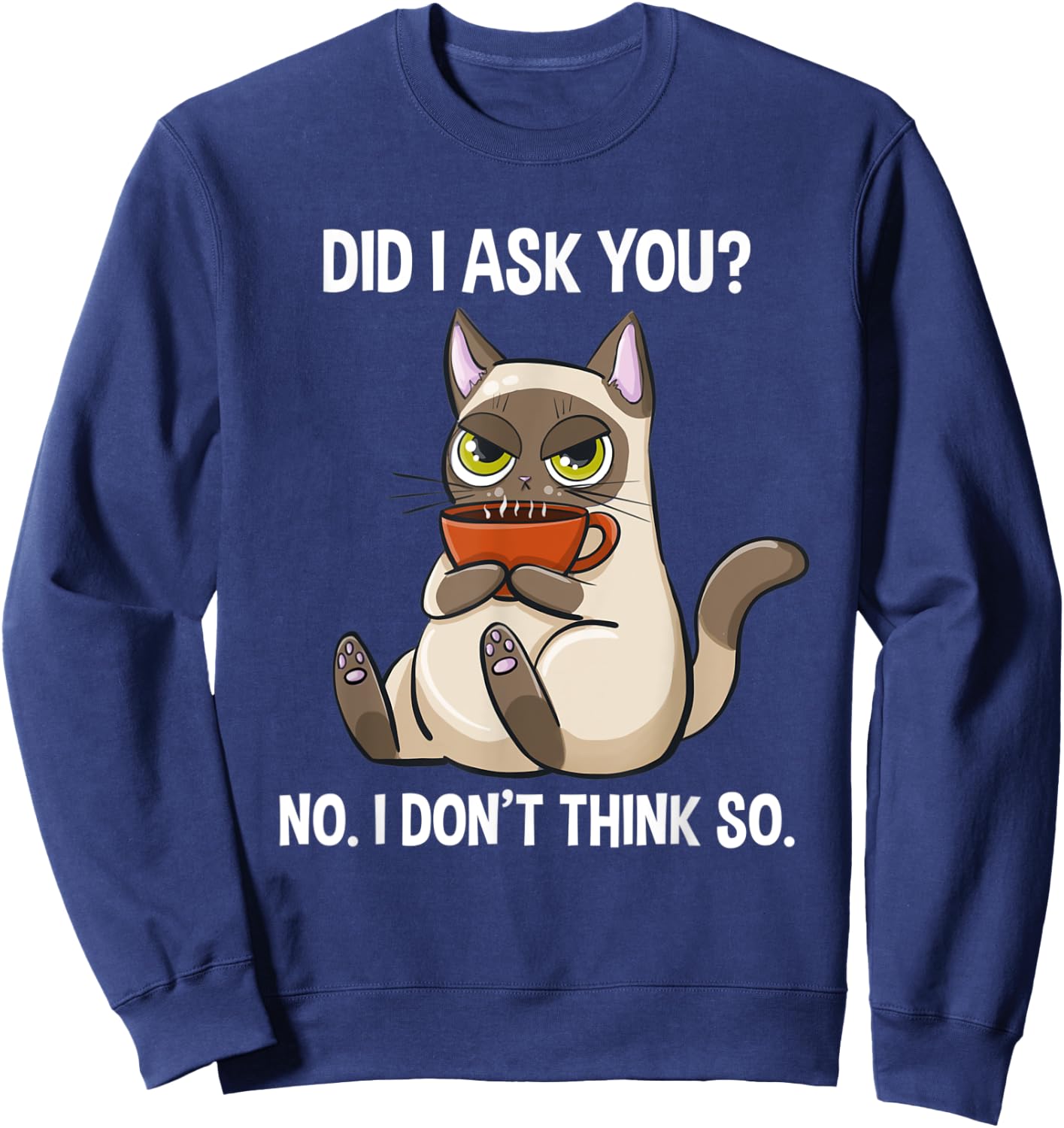 Did I Ask You No I Don't Think So Funny Sarcastic Coffee Cat Women Sweatshirt - Sweatshirt | Navy