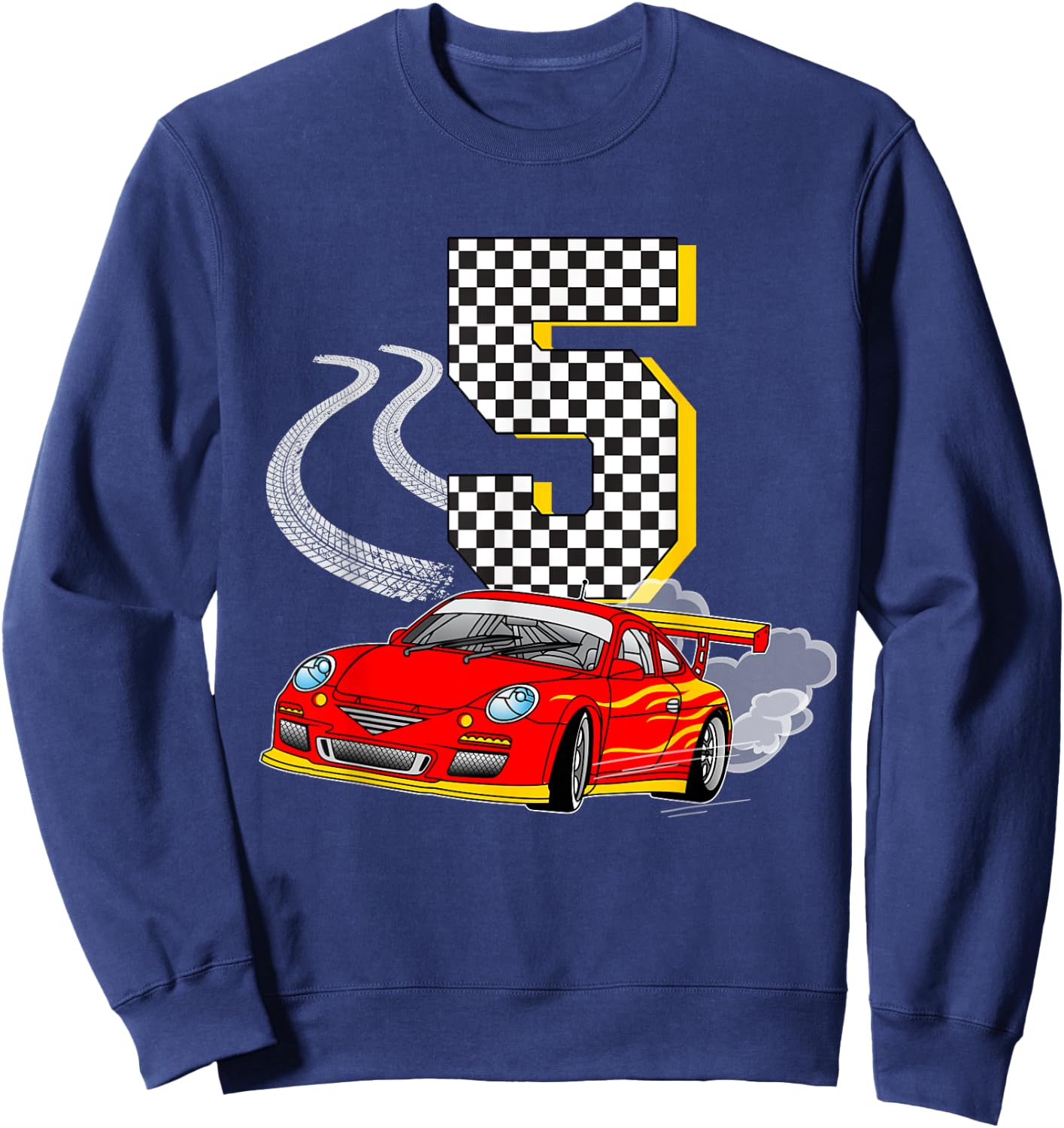 I am 5 Years Old Racing Car Boys Kids Crew 5th Birthday Race Sweatshirt - Sweatshirt | Navy