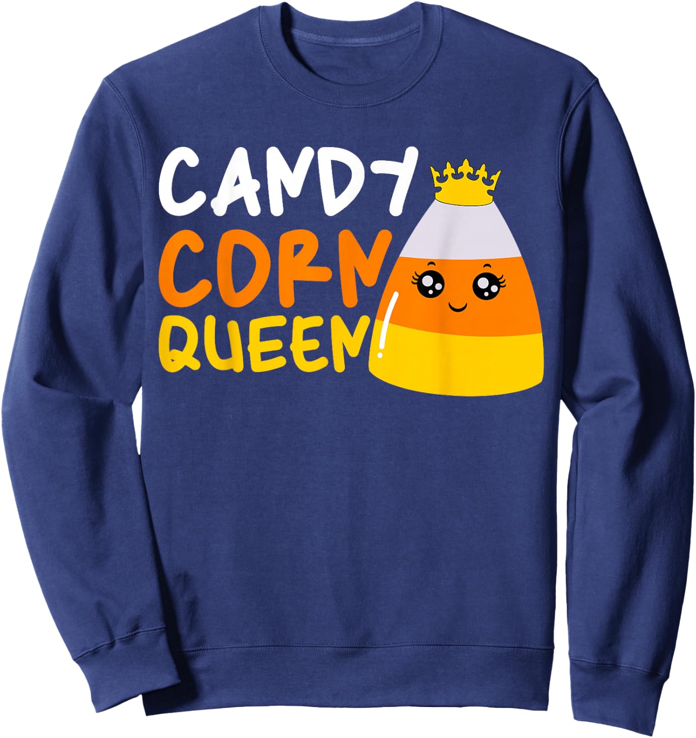 Candy Corn Queen Costume Halloween Cute Kawaii Crown Girls Sweatshirt - Sweatshirt | Navy