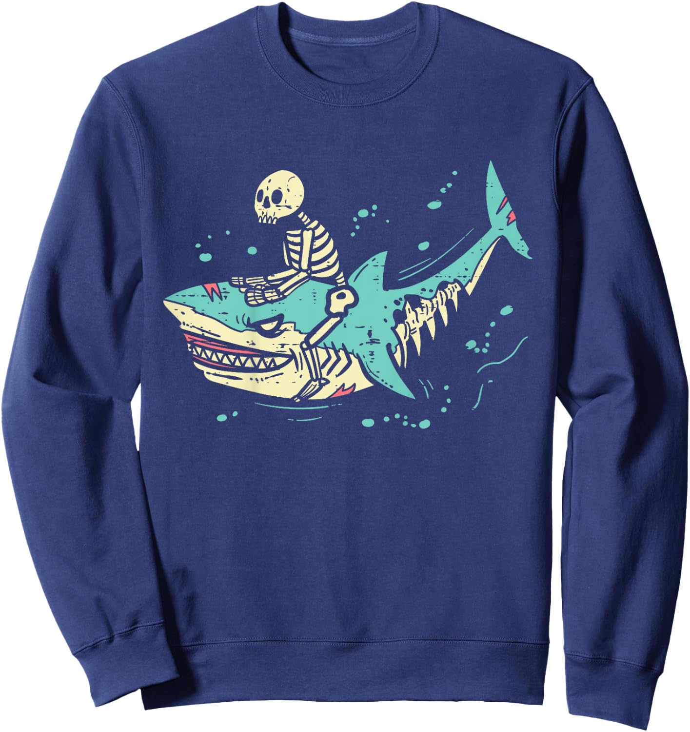 Kids Skeleton Riding Shark Spooky Halloween Toddler Boys Kids Sweatshirt - Sweatshirt | Navy