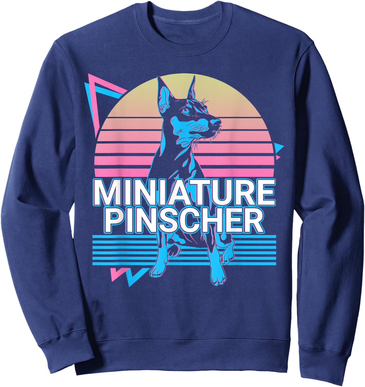 Miniature Pinscher Gifts Miniature Pinscher Retro Graphic Dog Fans Women's -Adults Classic Fit Black Short Sleeve Cotton Polyester Sweatshirt - Sweatshirt | Navy