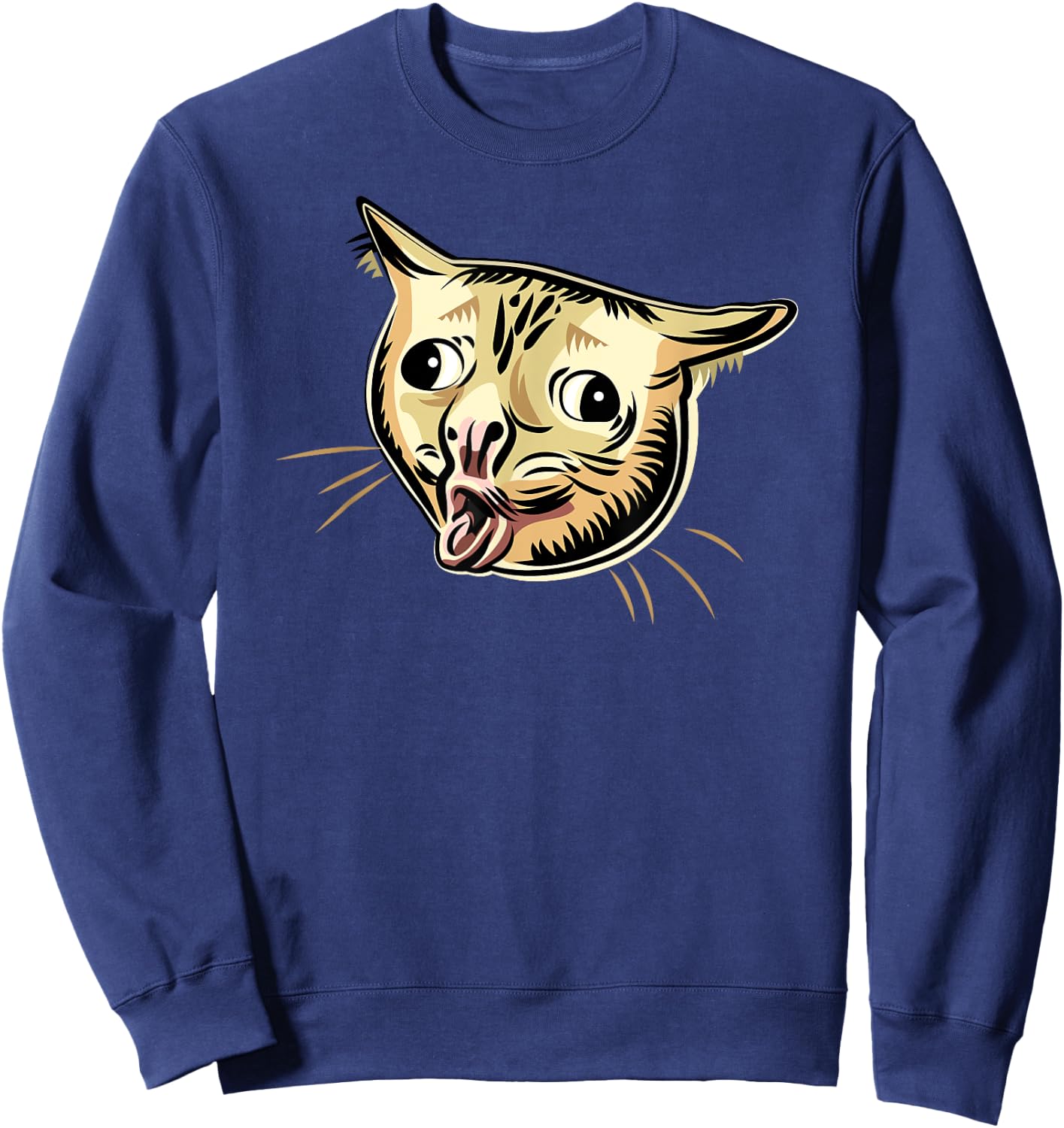 Coughing Cat Funny Cat Meme Graphic Sweatshirt - Sweatshirt | Navy