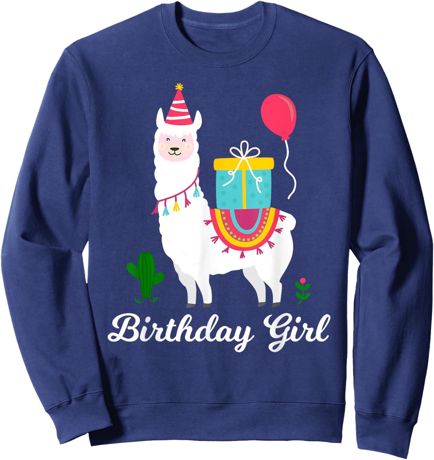 Cool Cute Alpaca Llama Cactus Girls Birthday Party Animal Sweatshirt - Sweatshirt | Navy
