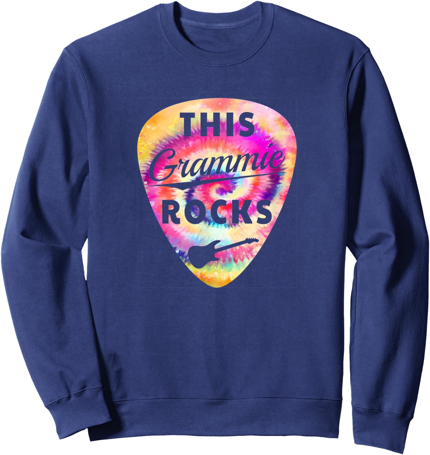 Personalized This Grammie Rocks - Fun Tie Dye Guitar Pick Sweatshirt - Sweatshirt | Navy