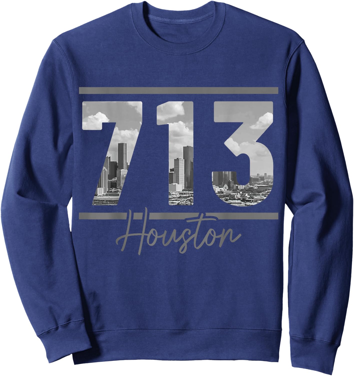 Houston 713 Area Code Skyline Texas Pride Vintage Sweatshirt - Sweatshirt | Navy