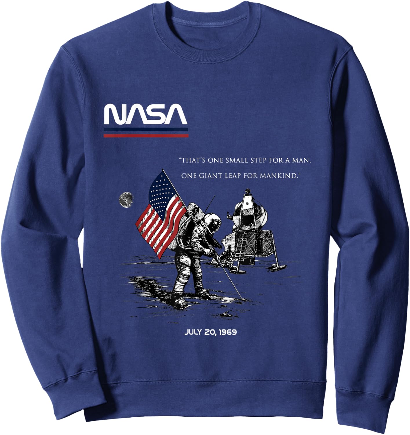 NASA Apollo 11 Mission first Moon landing July 20,1969 Retro Sweatshirt - Sweatshirt | Navy