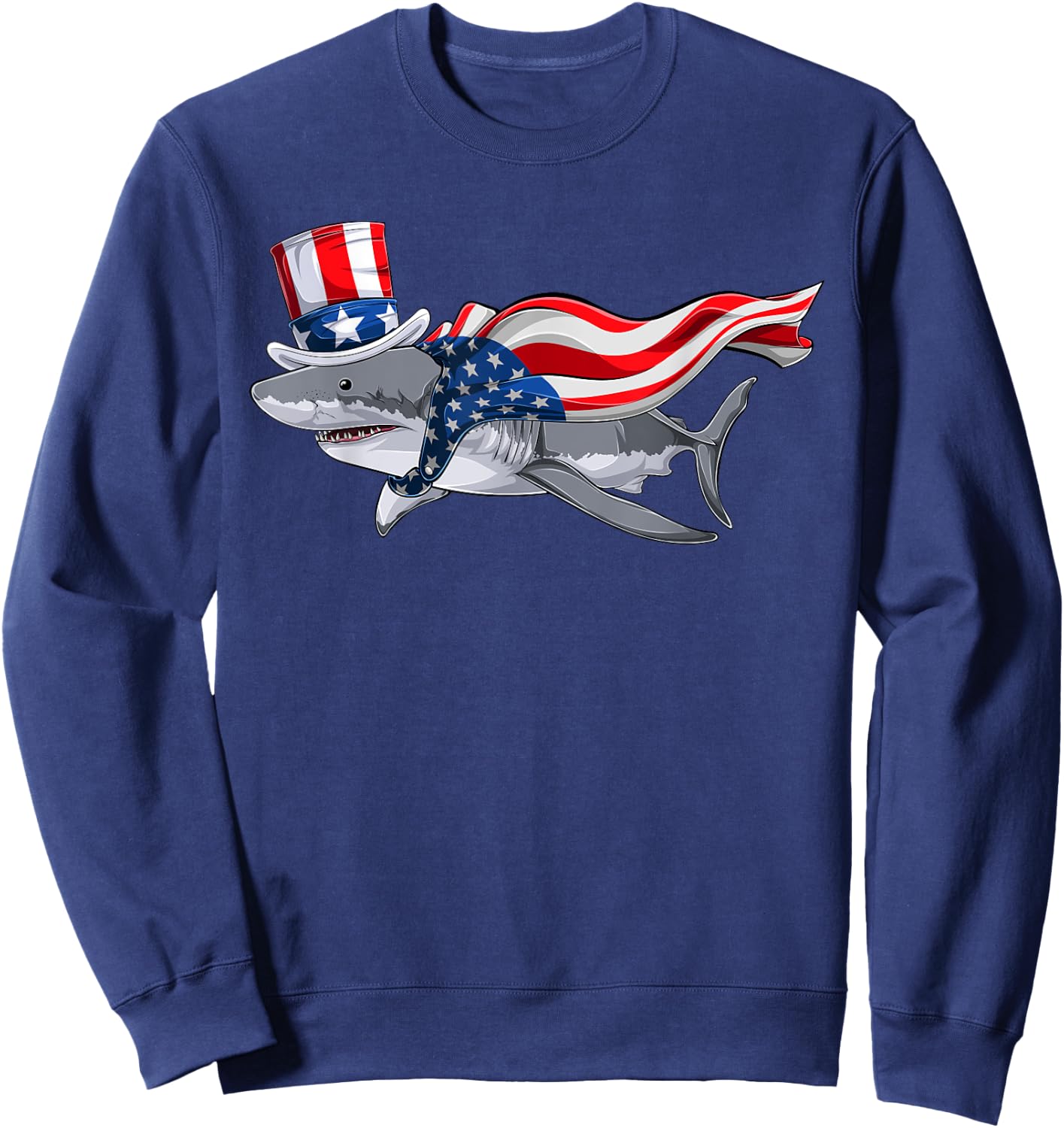 Shark For Boys, Kids American Flag Fourth Of July Sweatshirt - Sweatshirt | Navy