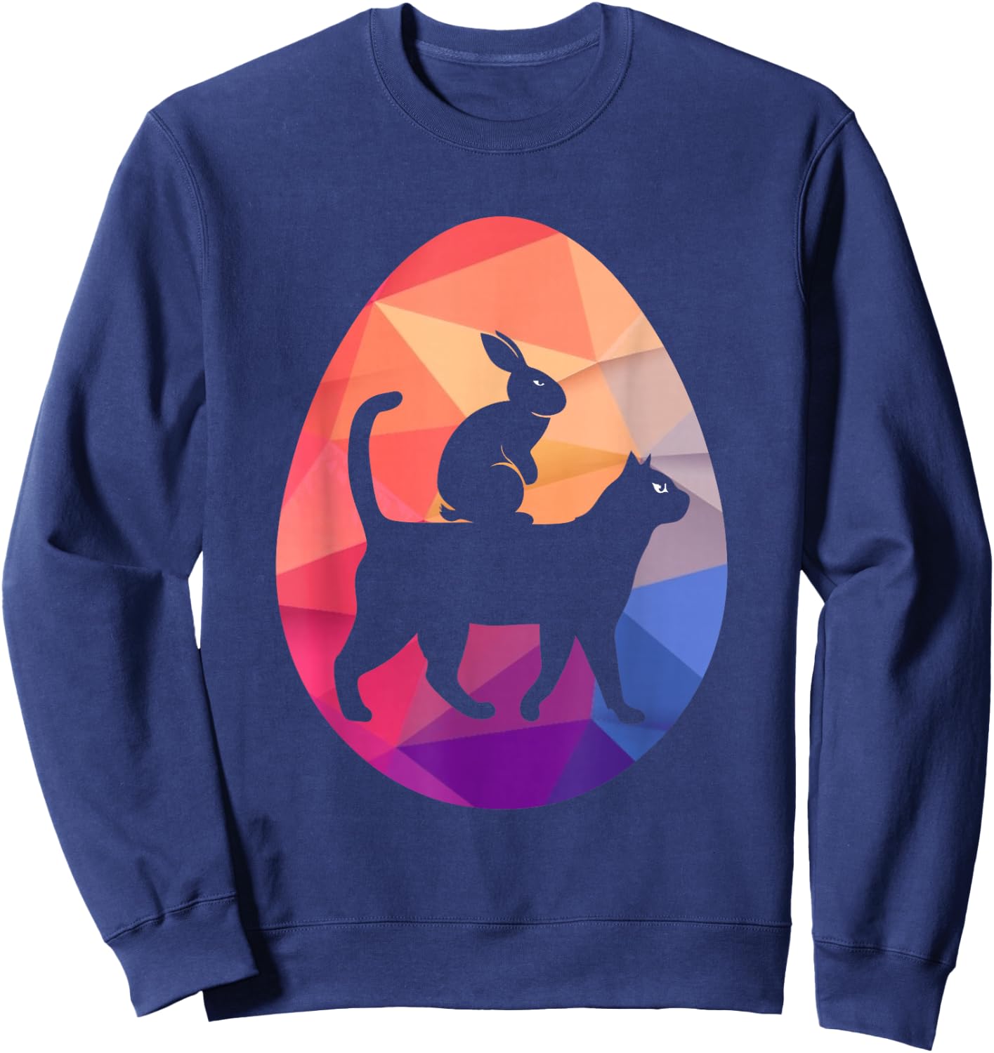 Vintage Retro Bunny Riding Cat Easter Egg Hunt Men Women Kid Sweatshirt - Sweatshirt | Navy