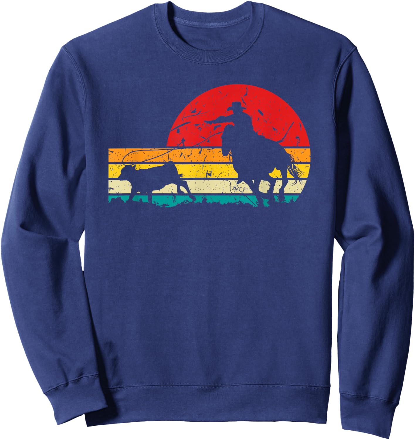 Breakaway Roping Cowboy Retro Rodeo Graphic Calf Roping Sweatshirt - Sweatshirt | Navy