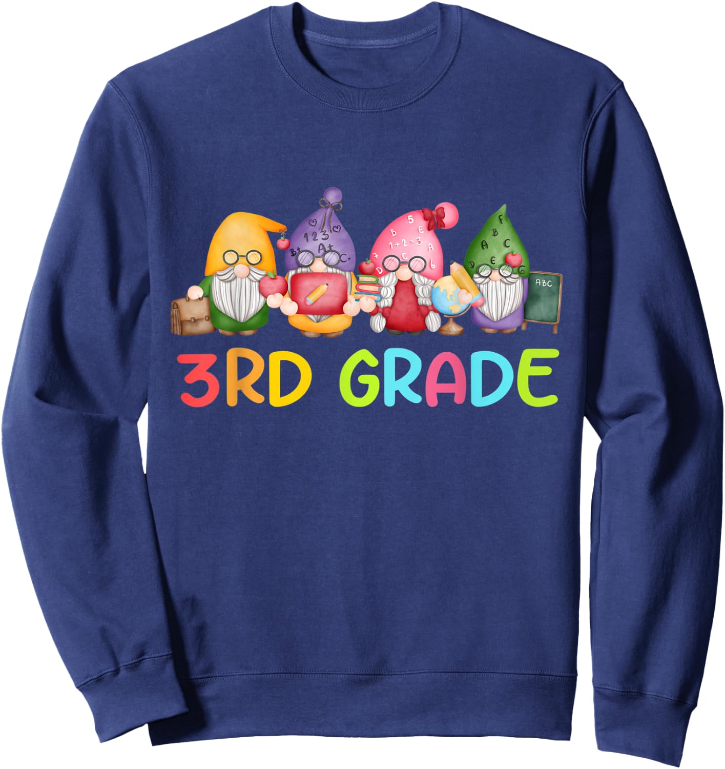 3rd Grade Gnome Back To School Funny Gnomies Teacher Student Sweatshirt - Sweatshirt | Navy