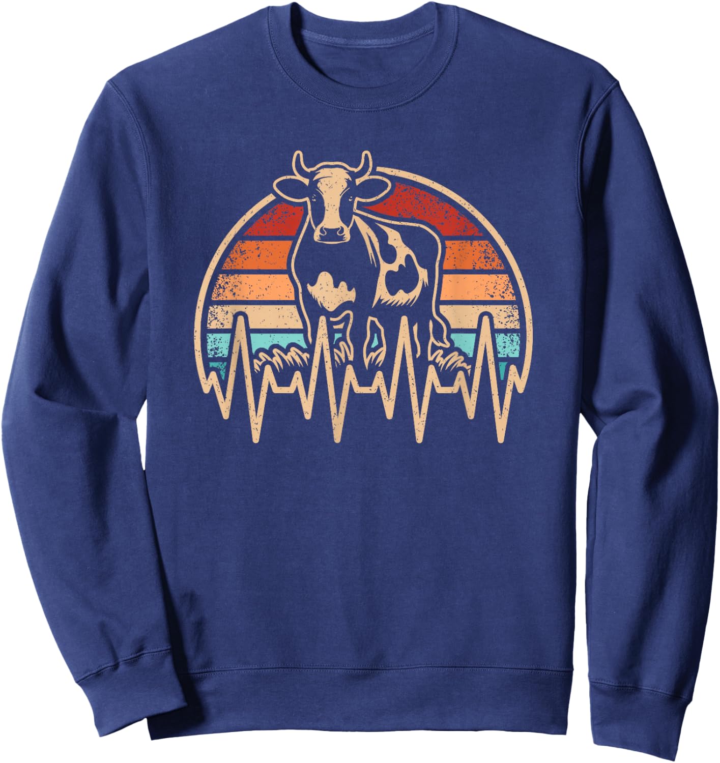 Retro Cow Heartbeat Farming Farmer Vintage Men Sweatshirt - Sweatshirt | Navy