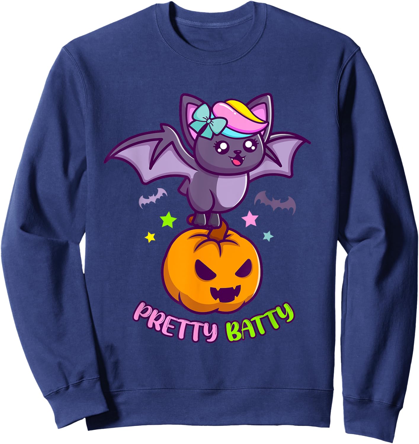 Funny Pun Pretty Batty Vampire Bat Halloween Girl Sweatshirt - Sweatshirt | Navy