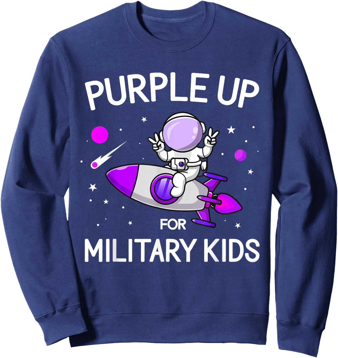 Month Of Military Child Astronaut Purple Up Military Kids Sweatshirt - Sweatshirt | Navy