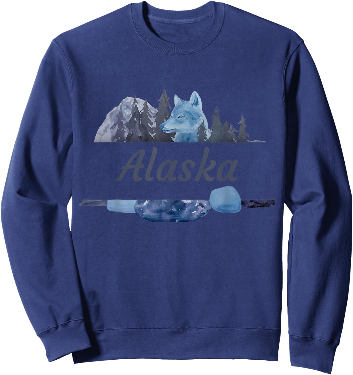 Alaskan Vacation Wolf Design Sweatshirt - Sweatshirt | Navy