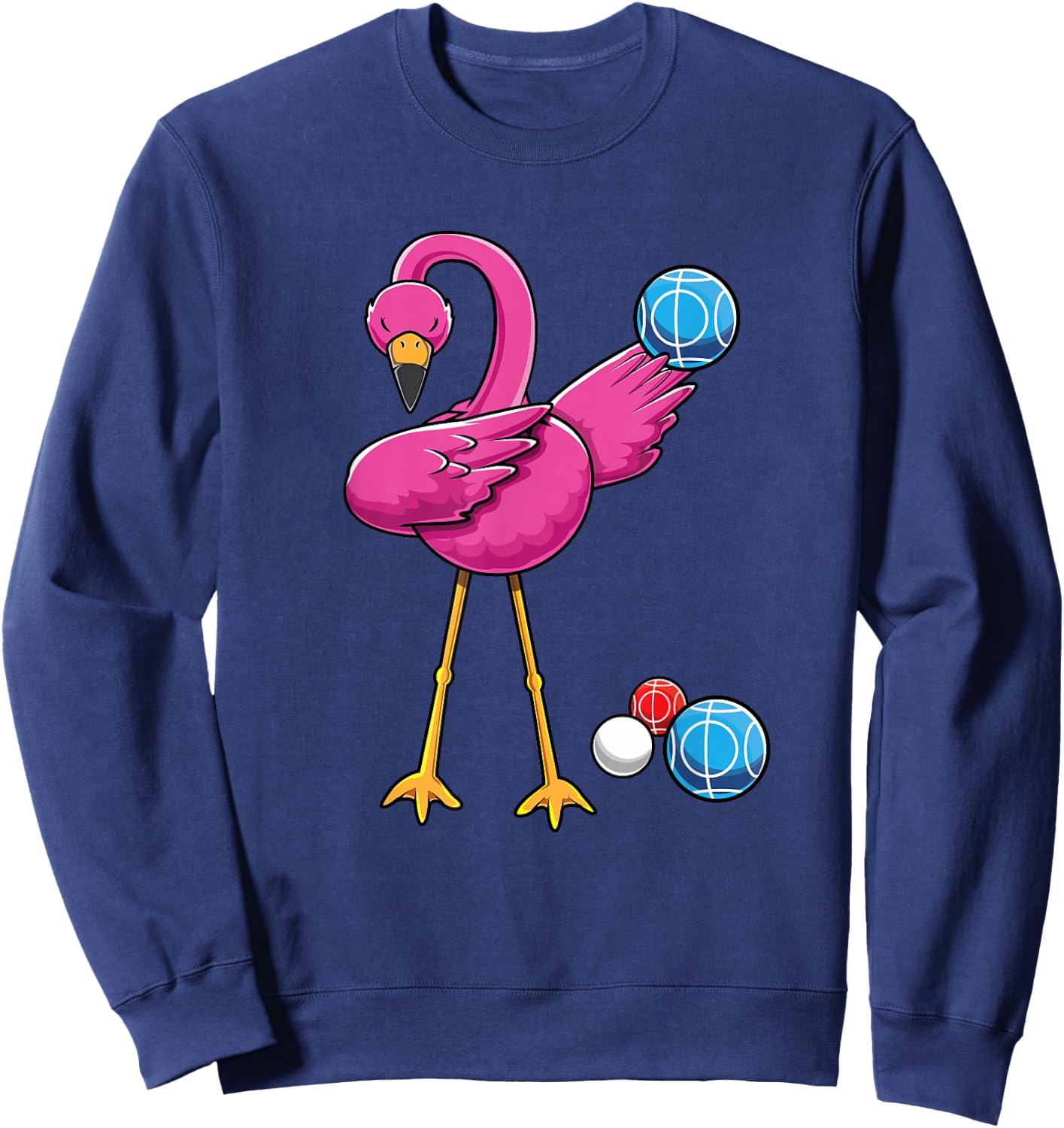 Cute Dabbing Flamingo Bocce Ball Player Boccie Girls Bocci Sweatshirt - Sweatshirt | Navy