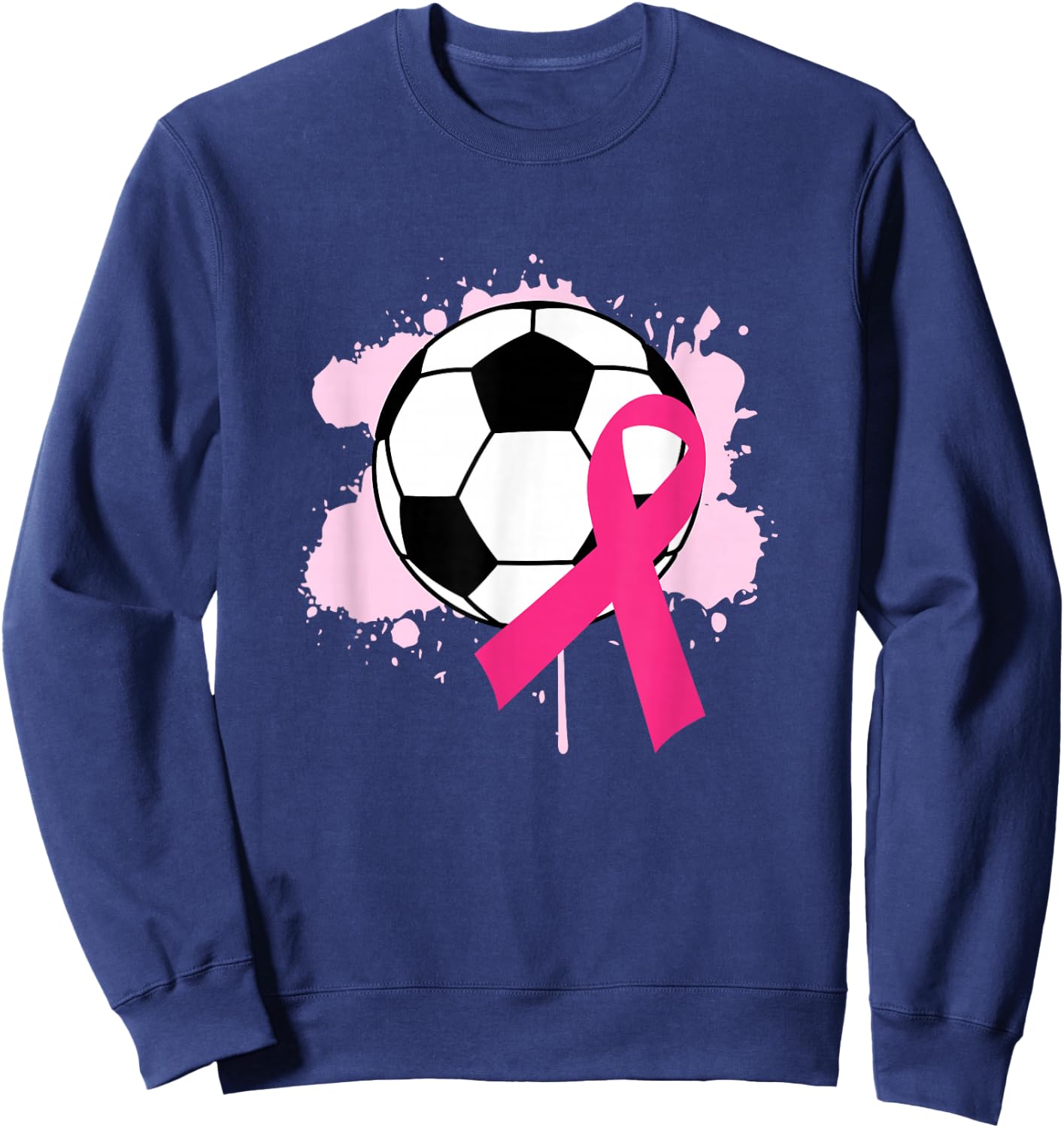 Breast Cancer Awareness Soccer Ball Pink Ribbon Sweatshirt - Sweatshirt | Navy