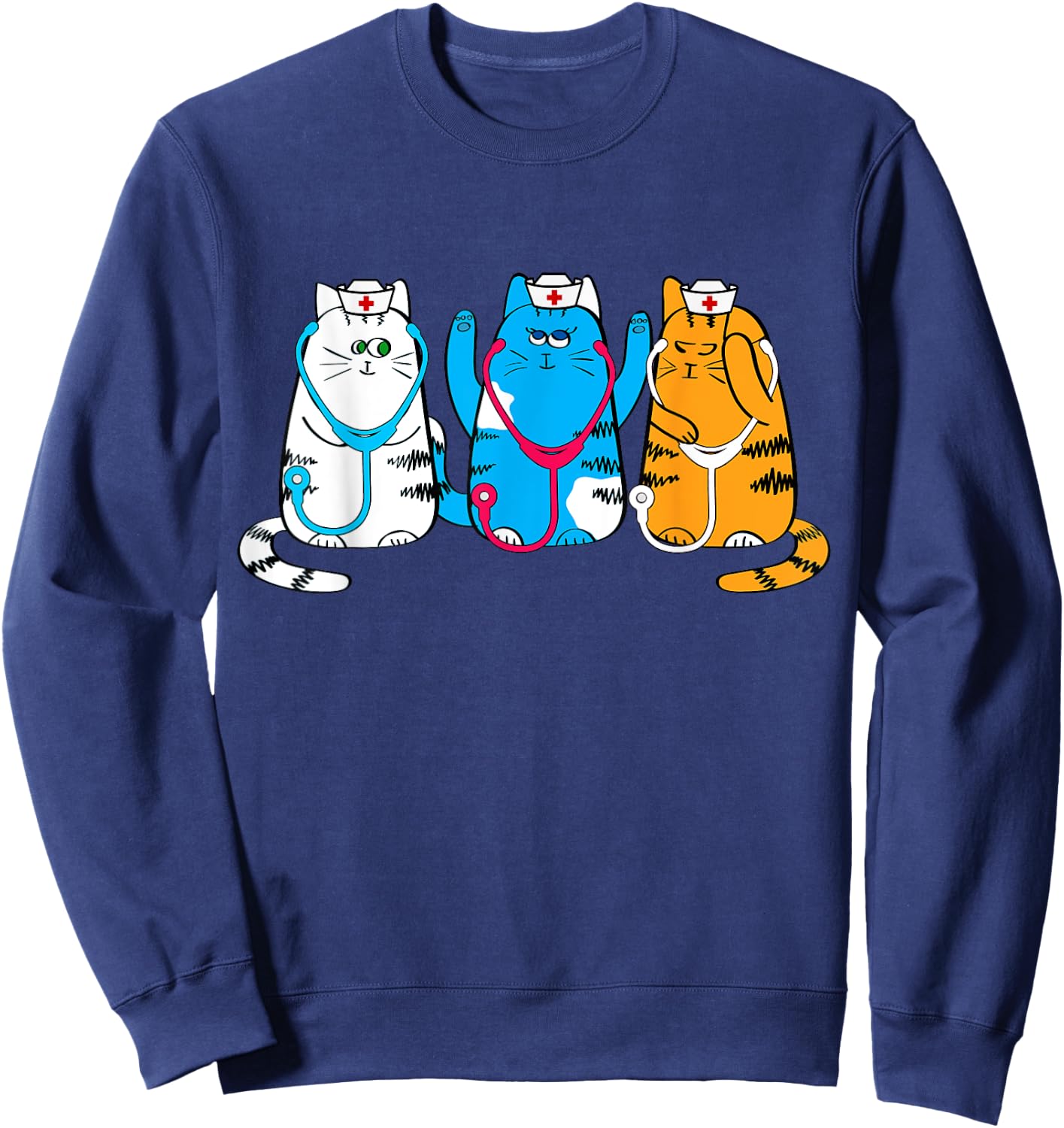 Nurse Cats Cute Nurse Practitioners with Stethoscope Art Sweatshirt - Sweatshirt | Navy