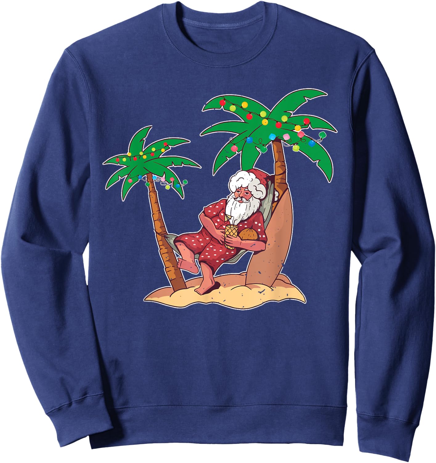 Christmas Beach Palm Tree With Xmas Lights Tropical Santa Women Kids Sweatshirt - Sweatshirt | Navy