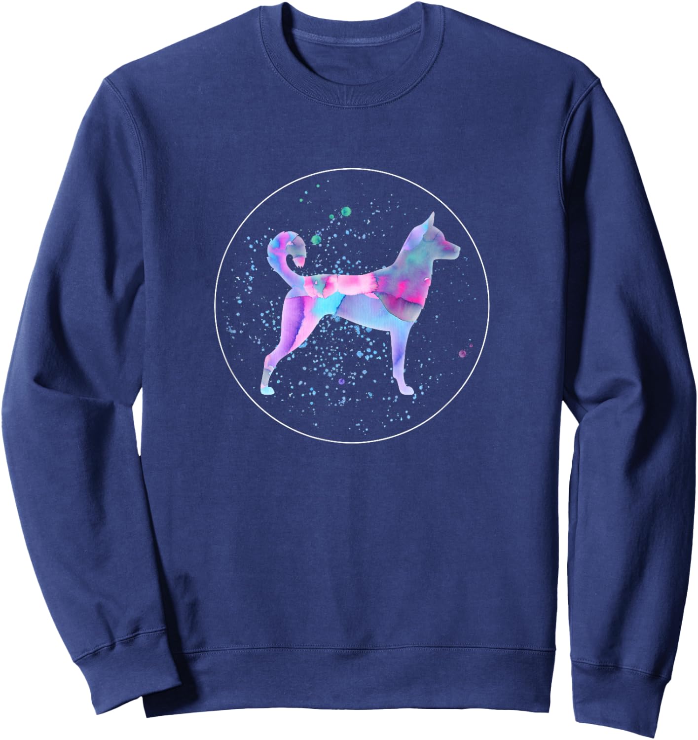 Korean Jindo Art Watercolor Dog Aquarelle Sweatshirt - Sweatshirt | Navy