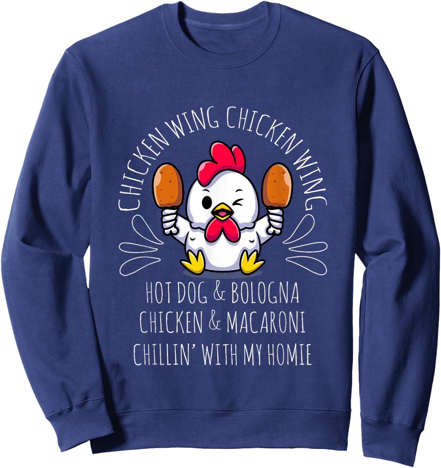 Cooked Chicken Wing Chicken Wing Hot Dog Bologna Macaroni Women Girls Kids Sweatshirt - Sweatshirt | Navy