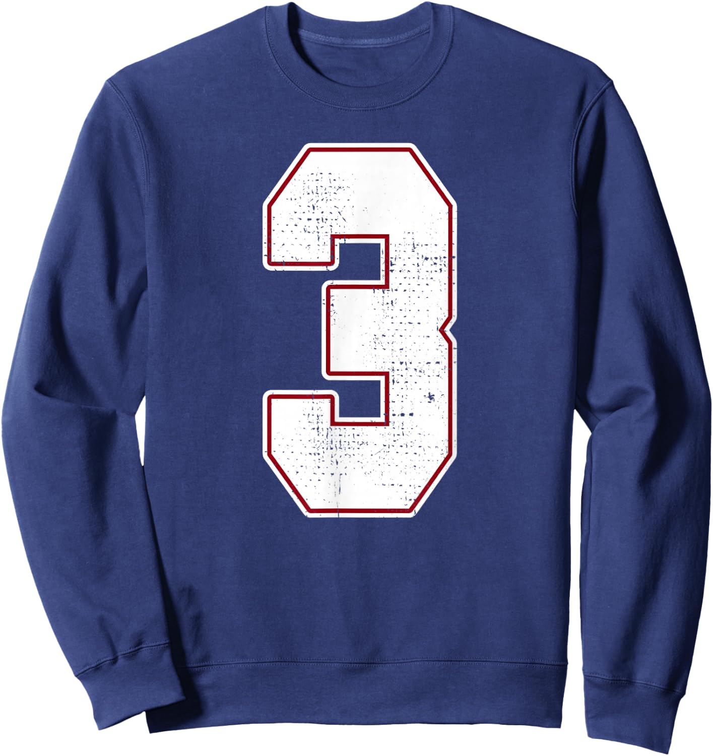 #3 Outline Number 3 Fan Varsity Sports Team Blue Jersey Sweatshirt - Sweatshirt | Navy