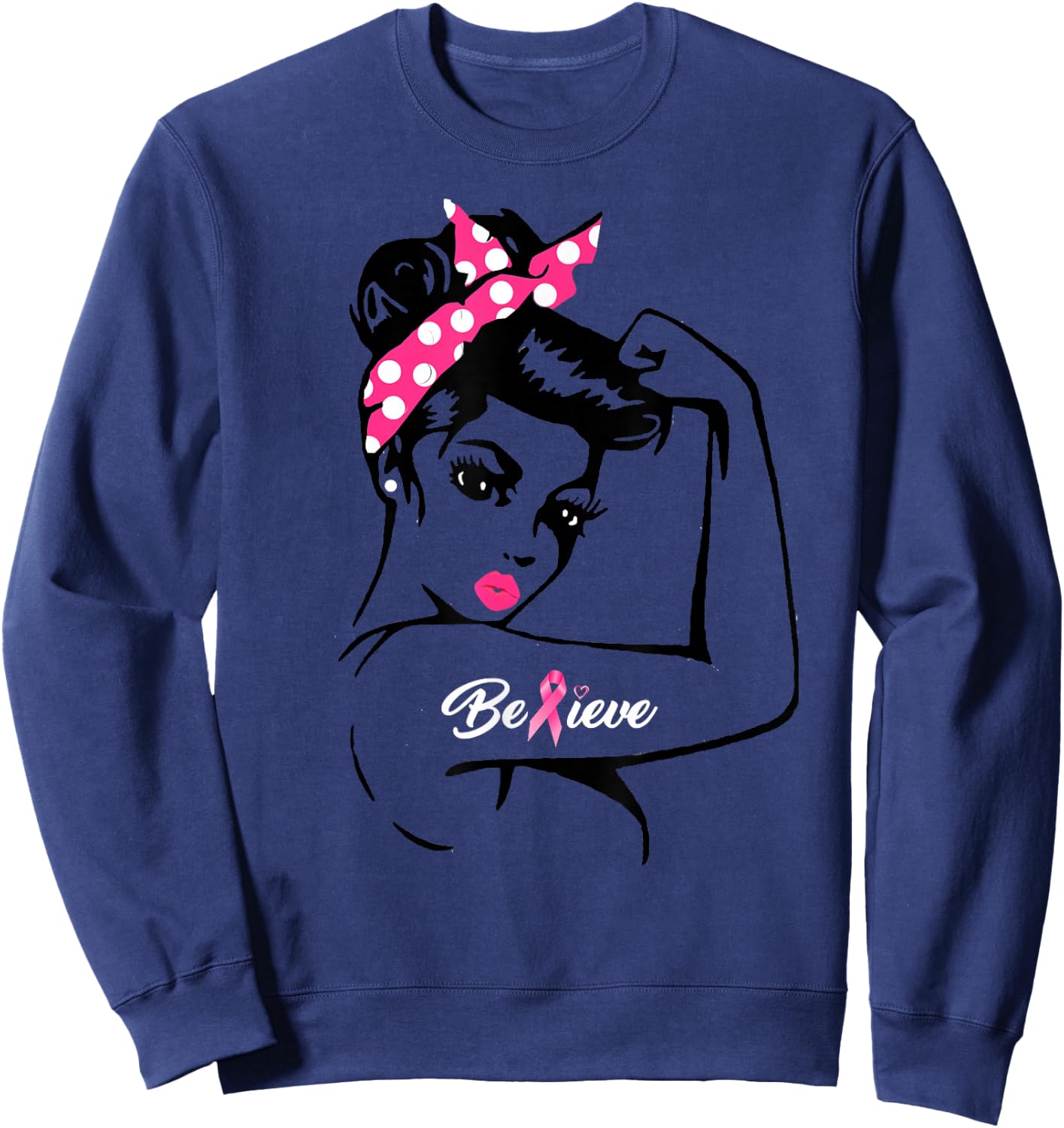 Breast Cancer Warrior Awareness Support Believe Sweatshirt - Sweatshirt | Navy