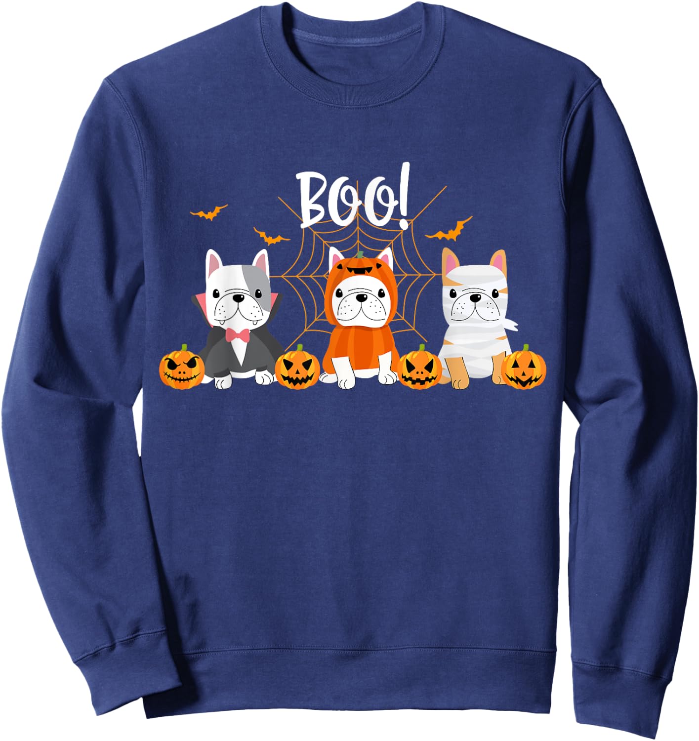 Happy Halloween Pug Dogs Cute French Bulldog Lover Women Kids Sweatshirt - Sweatshirt | Navy