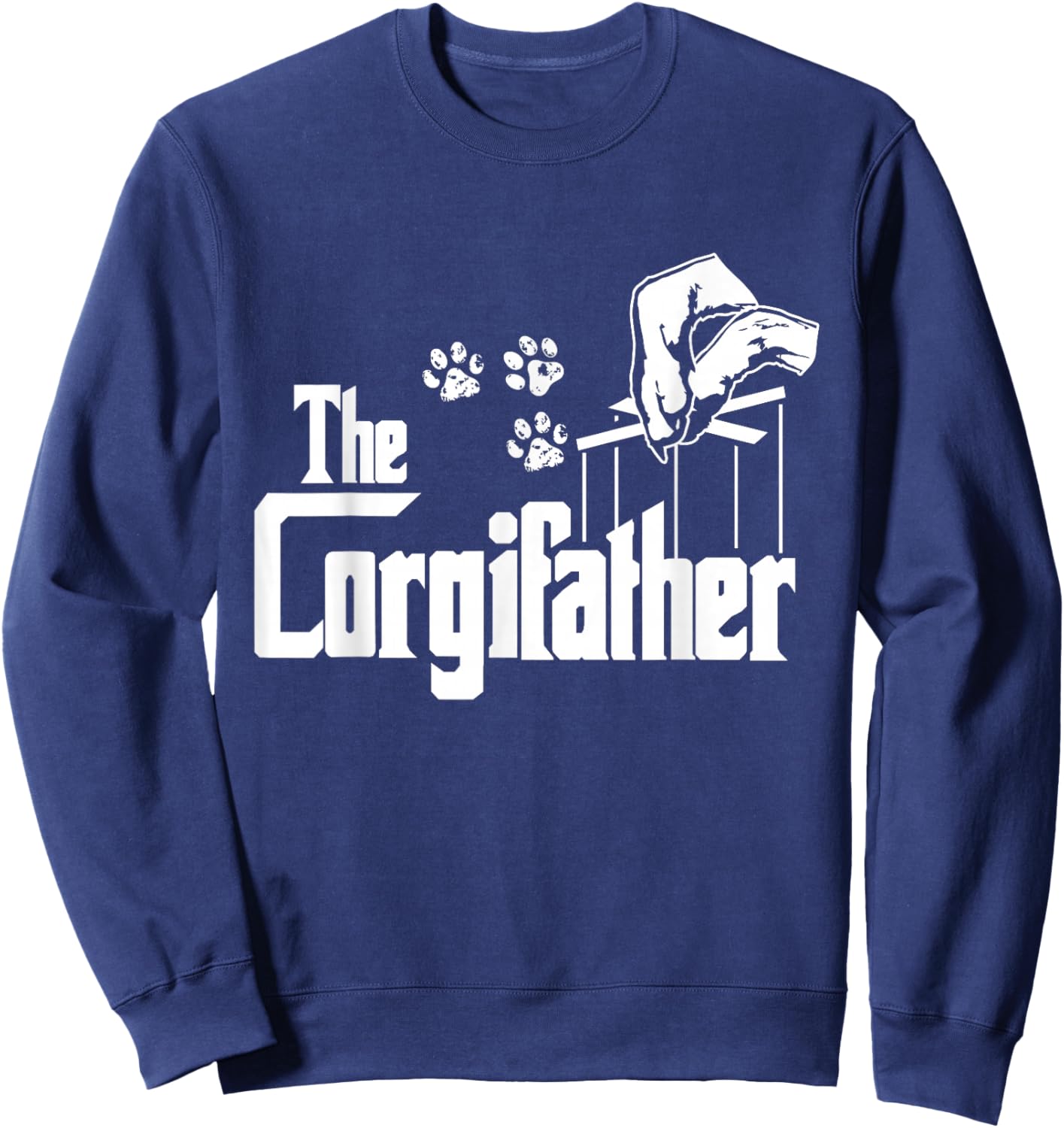 Corgi-father Dog Dad Puppy Paw Print Fun Animal Fathers-Day Sweatshirt - Sweatshirt | Navy