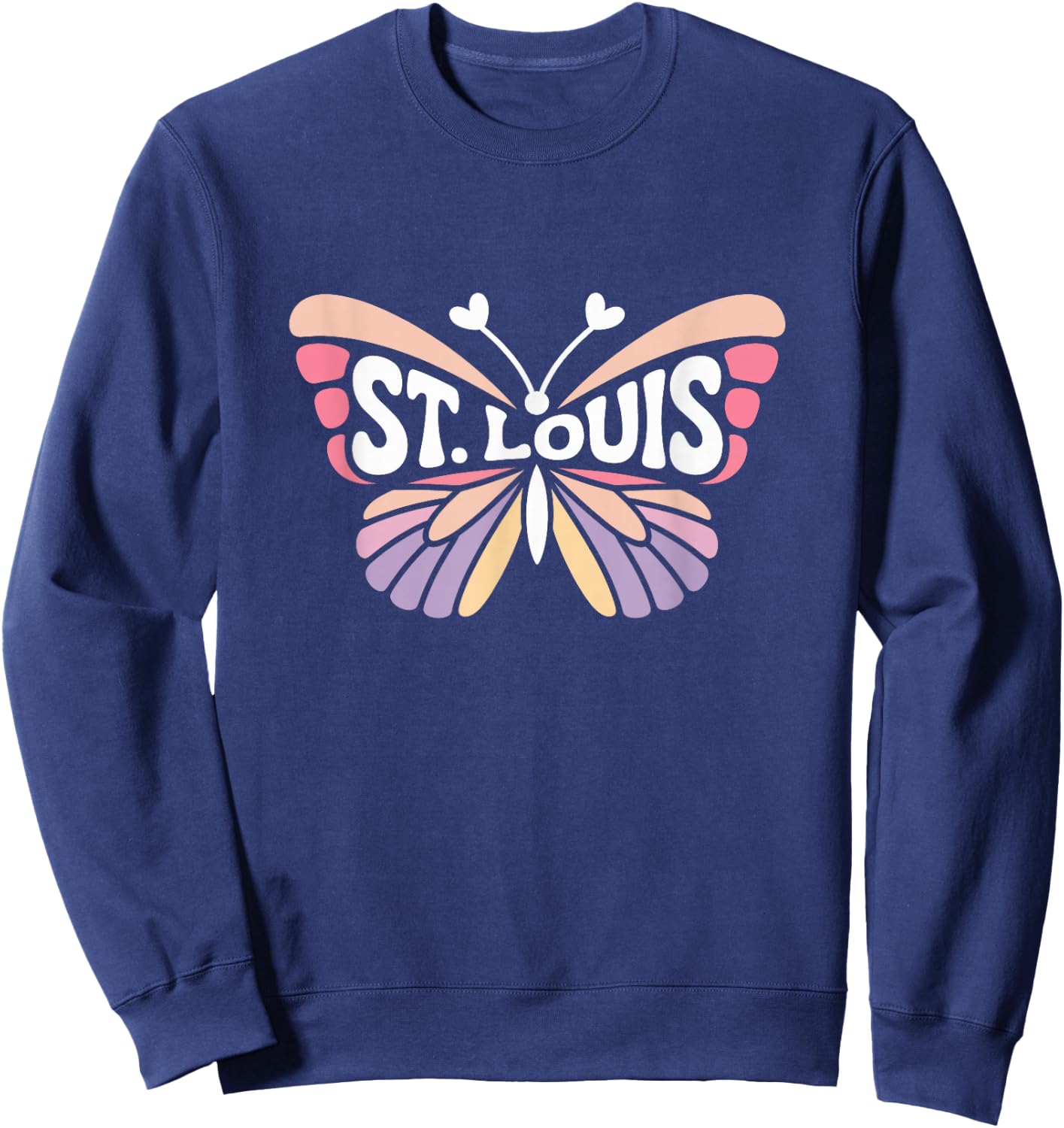St. Louis Butterfly - Missouri Pastel City Name Word Art Sweatshirt - Sweatshirt | Navy