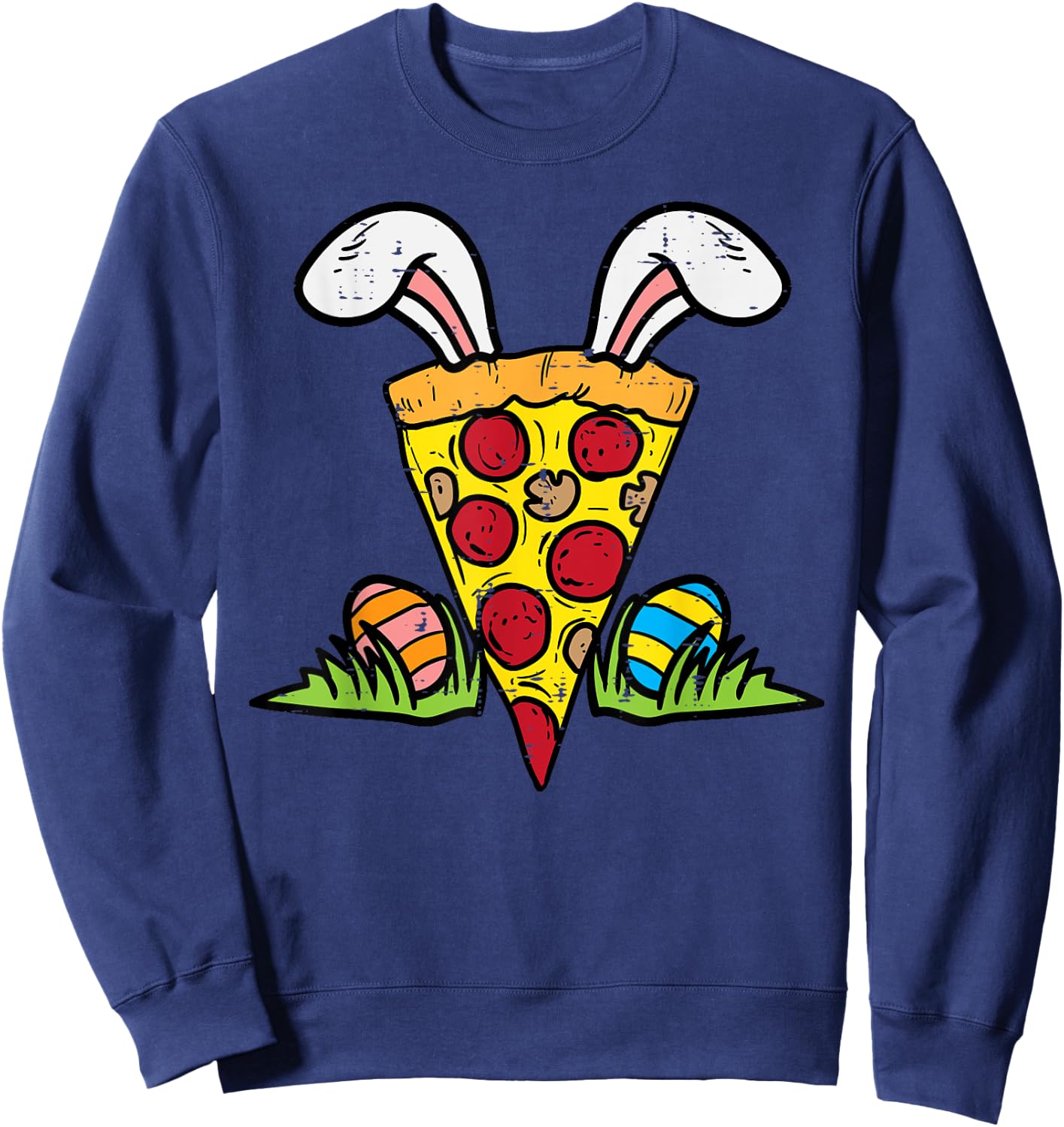 Easter Pizza Slice Bunny Ears Funny Snack Food Lover Foodie Sweatshirt - Sweatshirt | Navy